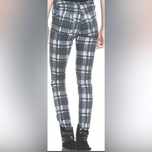 Alice+Olivia Plaid Pants Textured Cotton Skinny low rise in grey & white Size 4